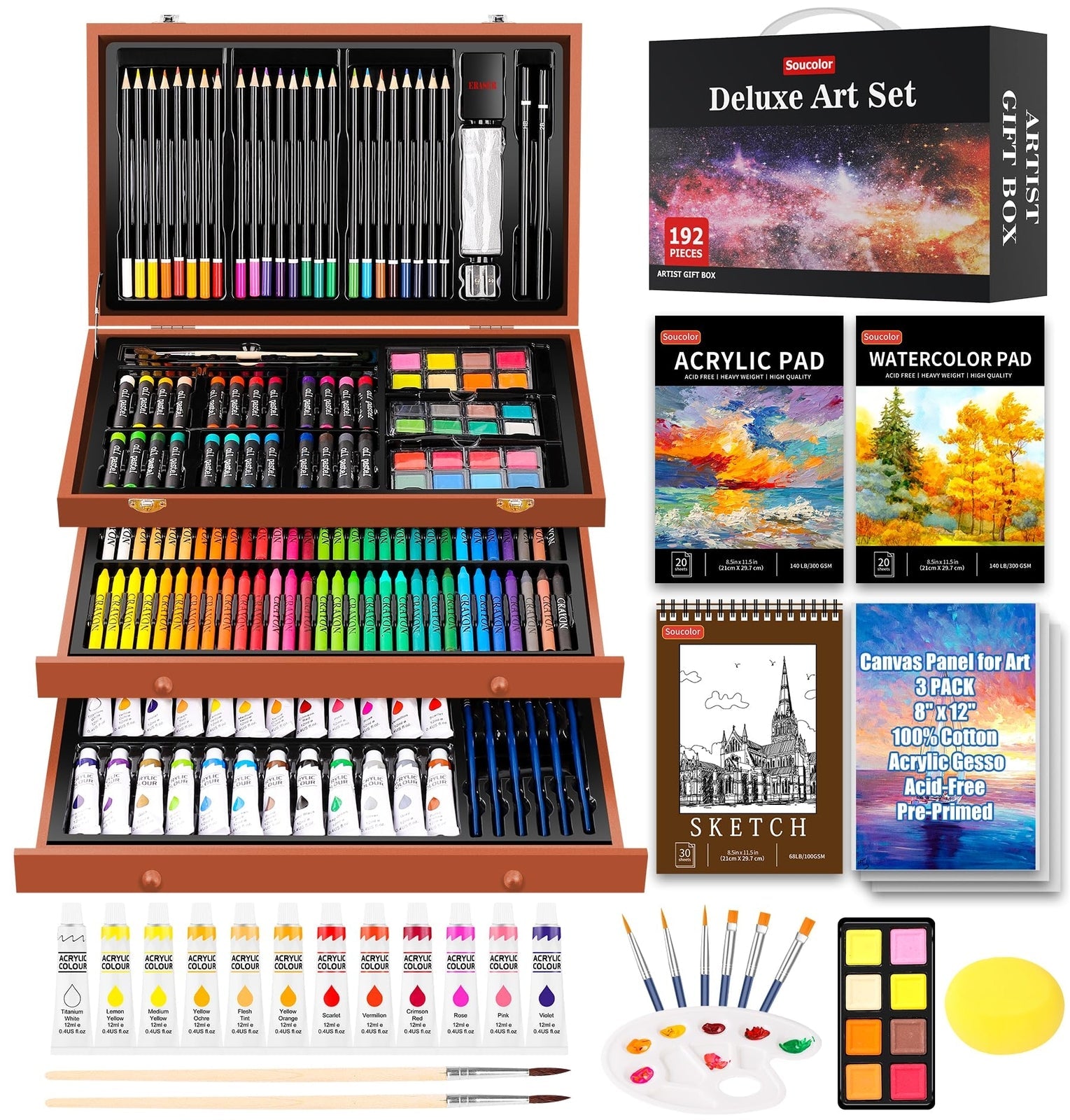192 Pack Deluxe Art Set Drawing Painting Supplies Art Kit