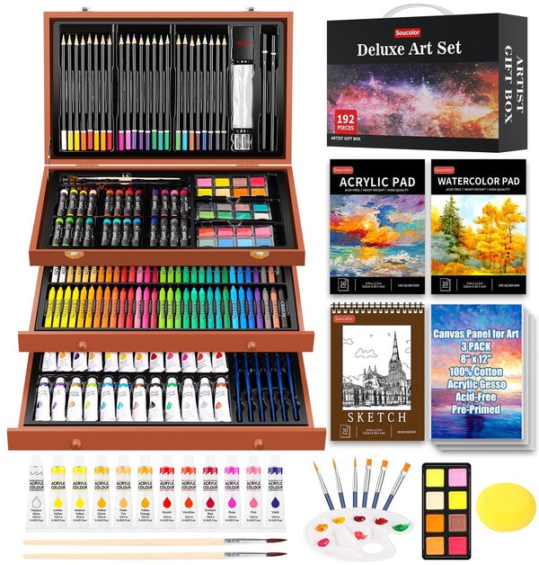 192 Pack Deluxe Art Set Drawing Painting Supplies Art Kit