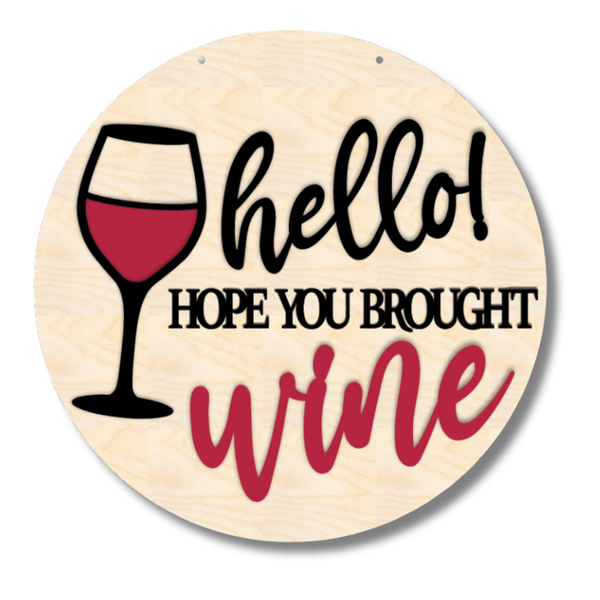 Unfinished Wood Hello Wine Door Sign Kit | Wood Craft Cutouts | 1/4" Thick |
