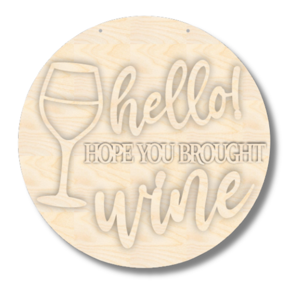 Unfinished Wood Hello Wine Door Sign Kit | Wood Craft Cutouts | 1/4" Thick |