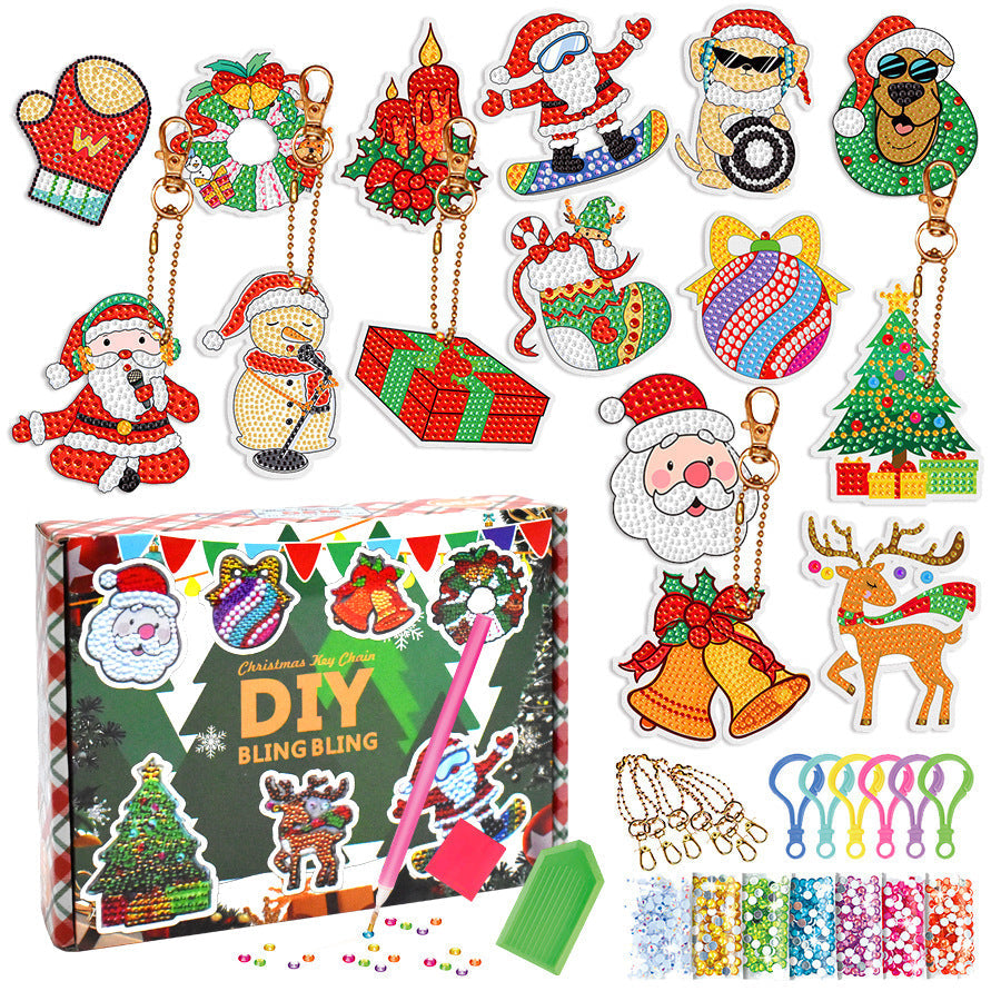 Christmas Diamond Painting Keychain DIY Art Craft Kit for Kids