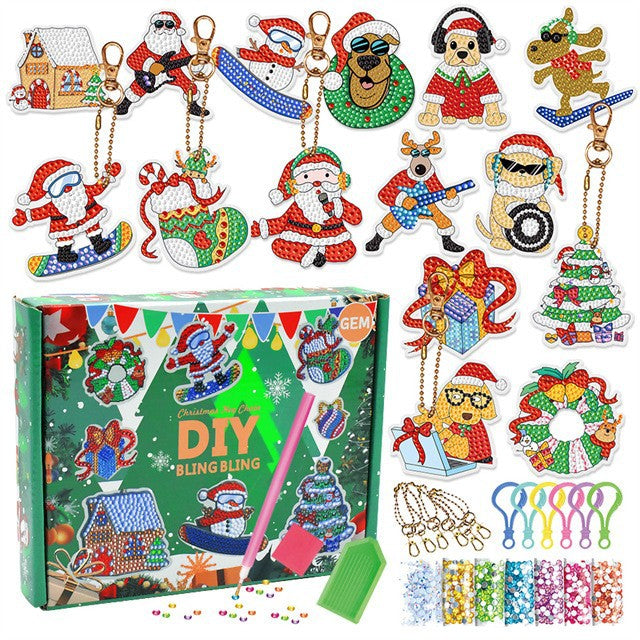 Christmas Diamond Painting Keychain DIY Art Craft Kit for Kids