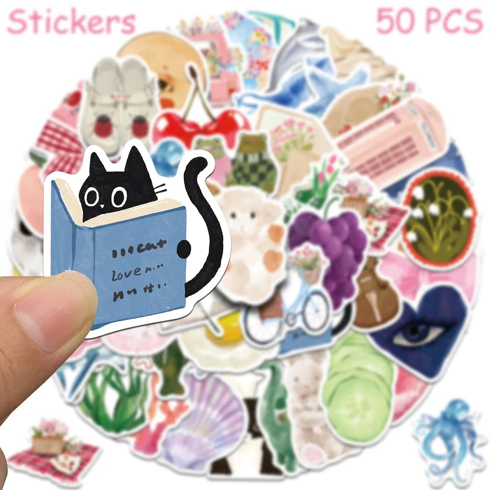 Cartoon Watercolor Aesthetic Stickers for Phone Laptop Scrapbook DIY