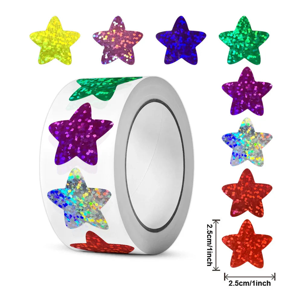 Colorful Holographic Star Stickers Roll for Kids Scrapbook DIY