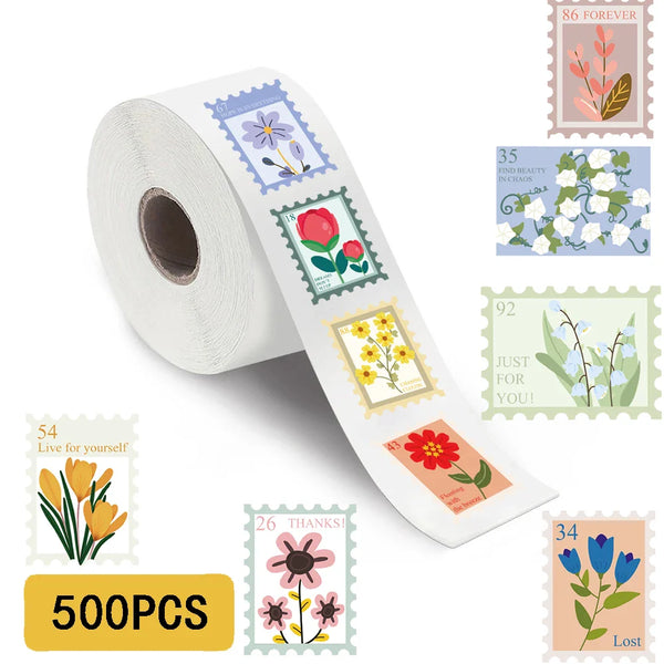 500PCS Flower Stamps Roll Stickers Y2K Scrapbook Graffiti Decals
