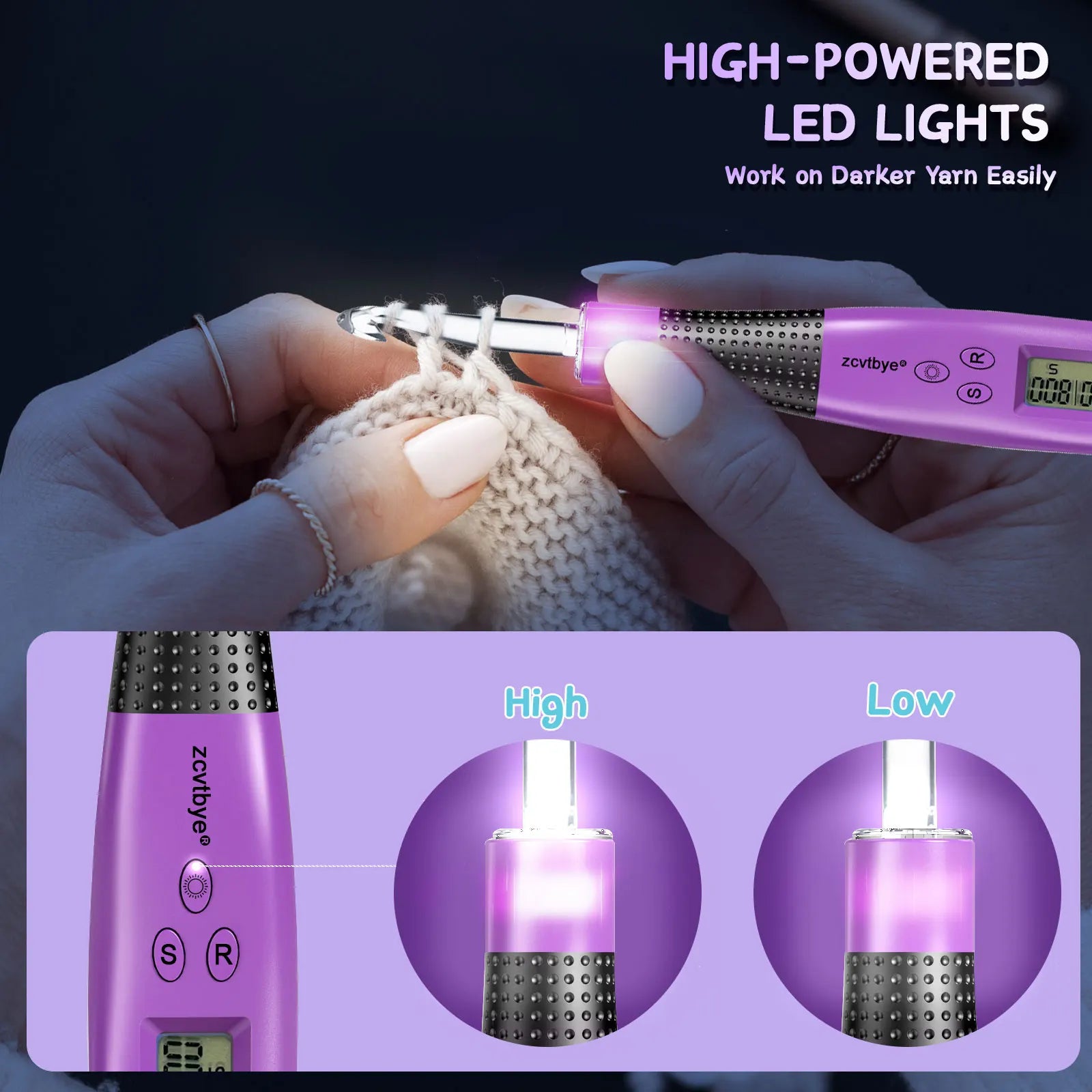 24 Piece Crochet Hook Set with LED Light Ergonomic Needles