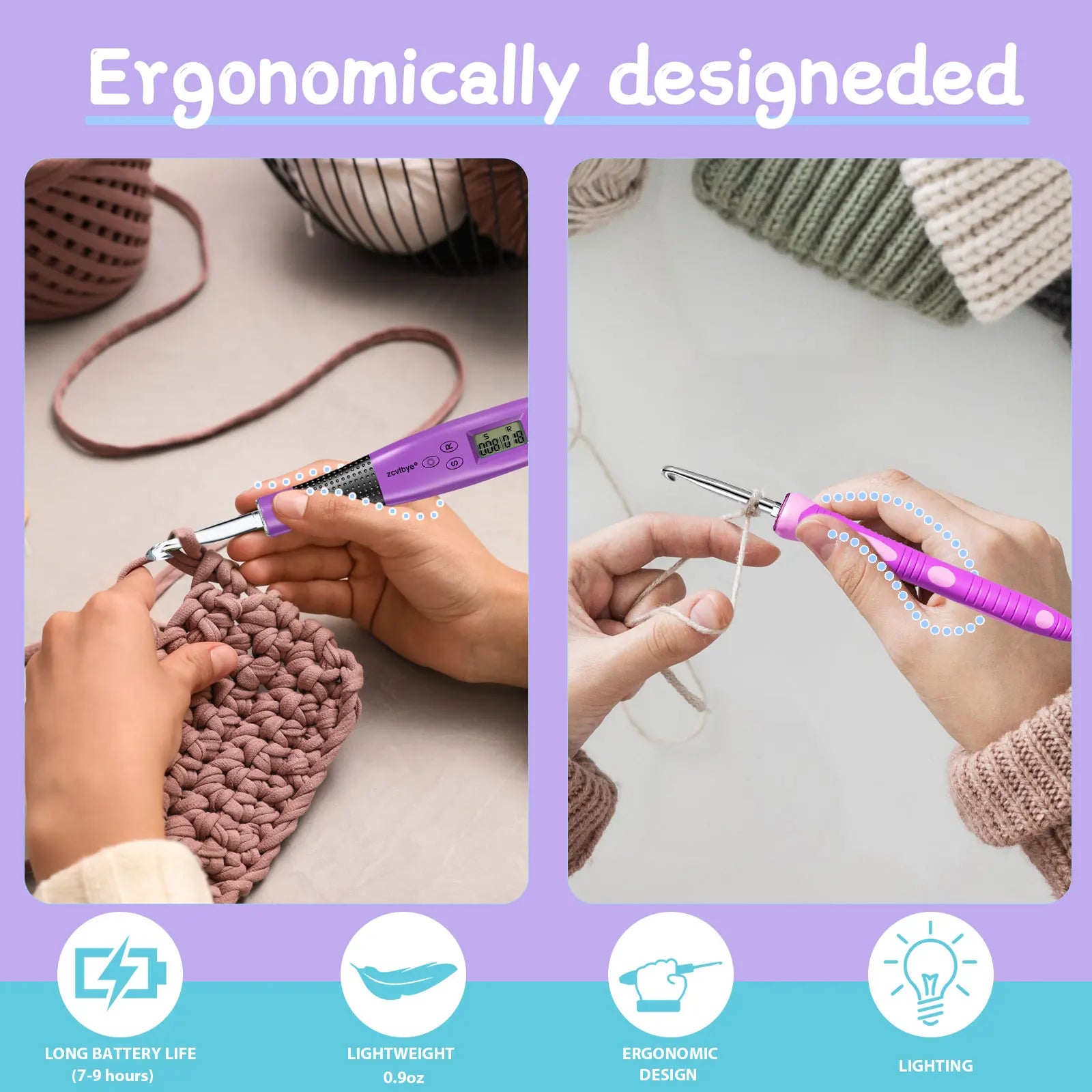 24 Piece Crochet Hook Set with LED Light Ergonomic Needles