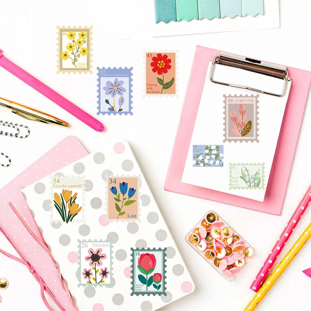 500PCS Flower Stamps Roll Stickers Y2K Scrapbook Graffiti Decals