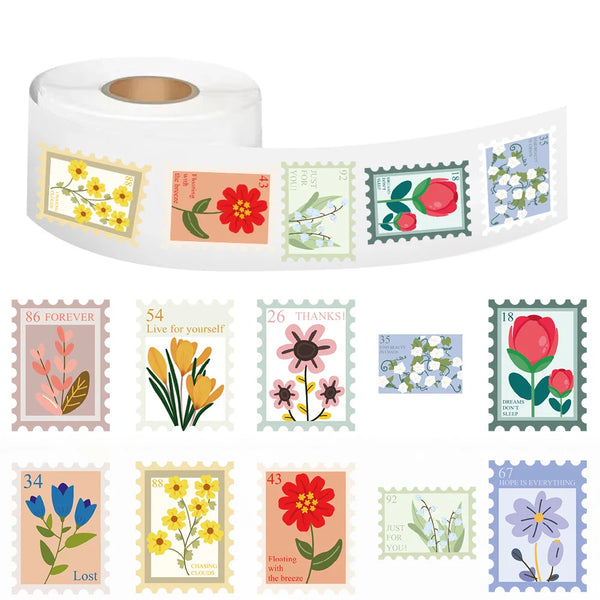 500PCS Flower Stamps Roll Stickers Y2K Scrapbook Graffiti Decals