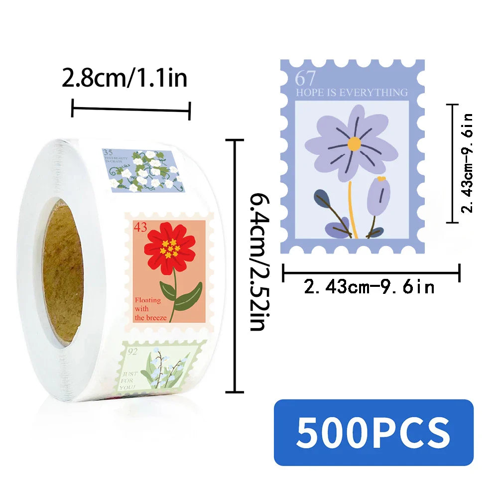 500PCS Flower Stamps Roll Stickers Y2K Scrapbook Graffiti Decals