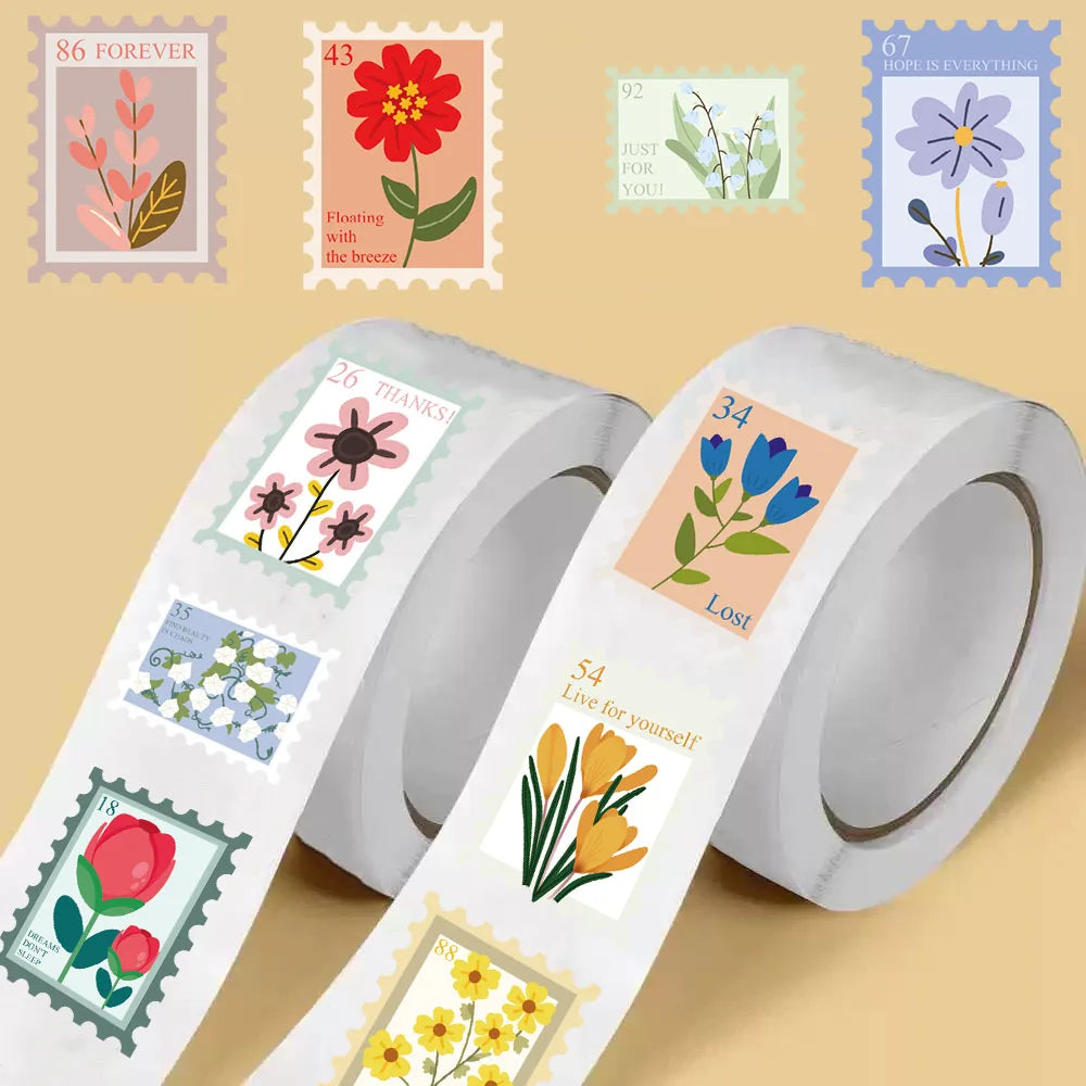 500PCS Flower Stamps Roll Stickers Y2K Scrapbook Graffiti Decals