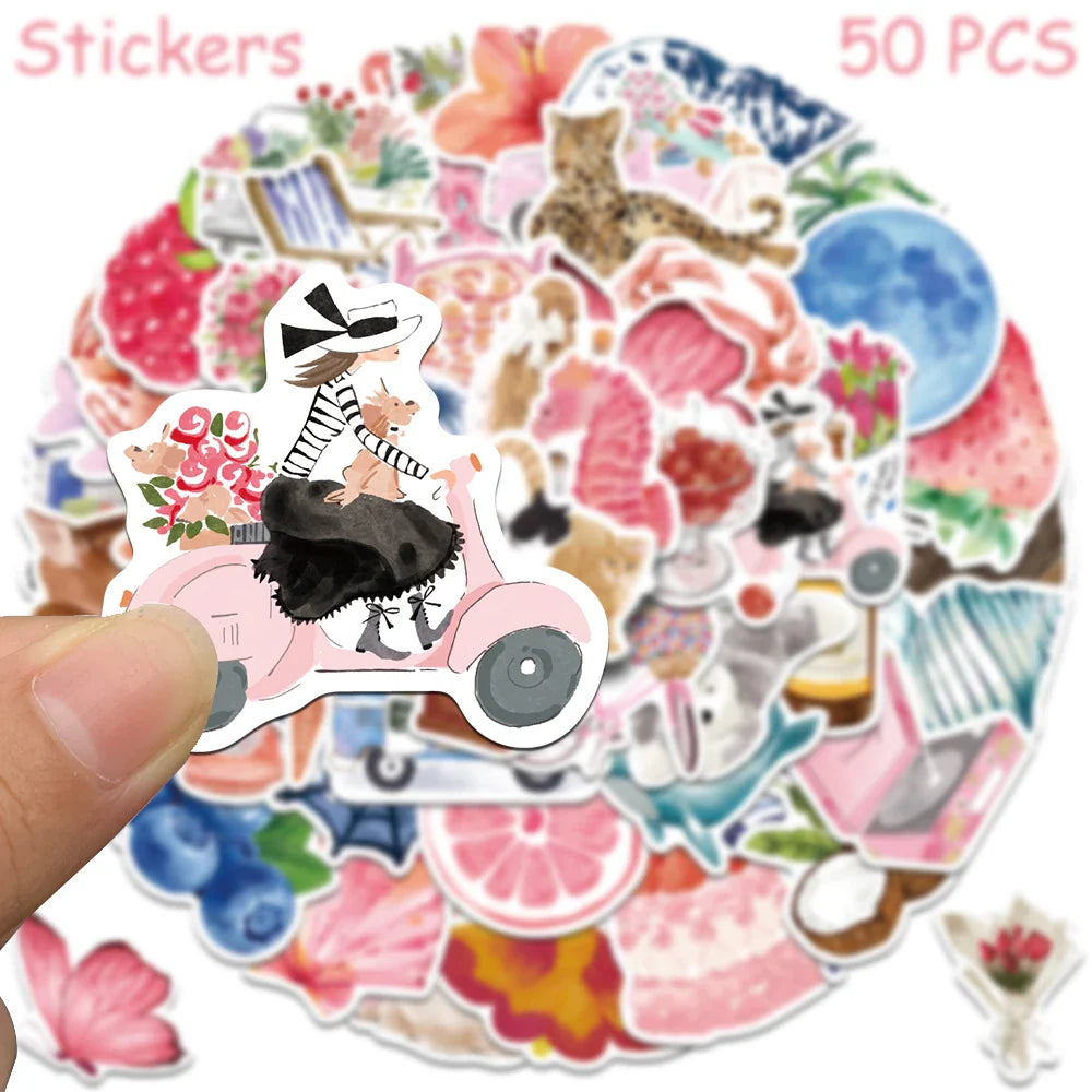 Cartoon Watercolor Aesthetic Stickers for Phone Laptop Scrapbook DIY