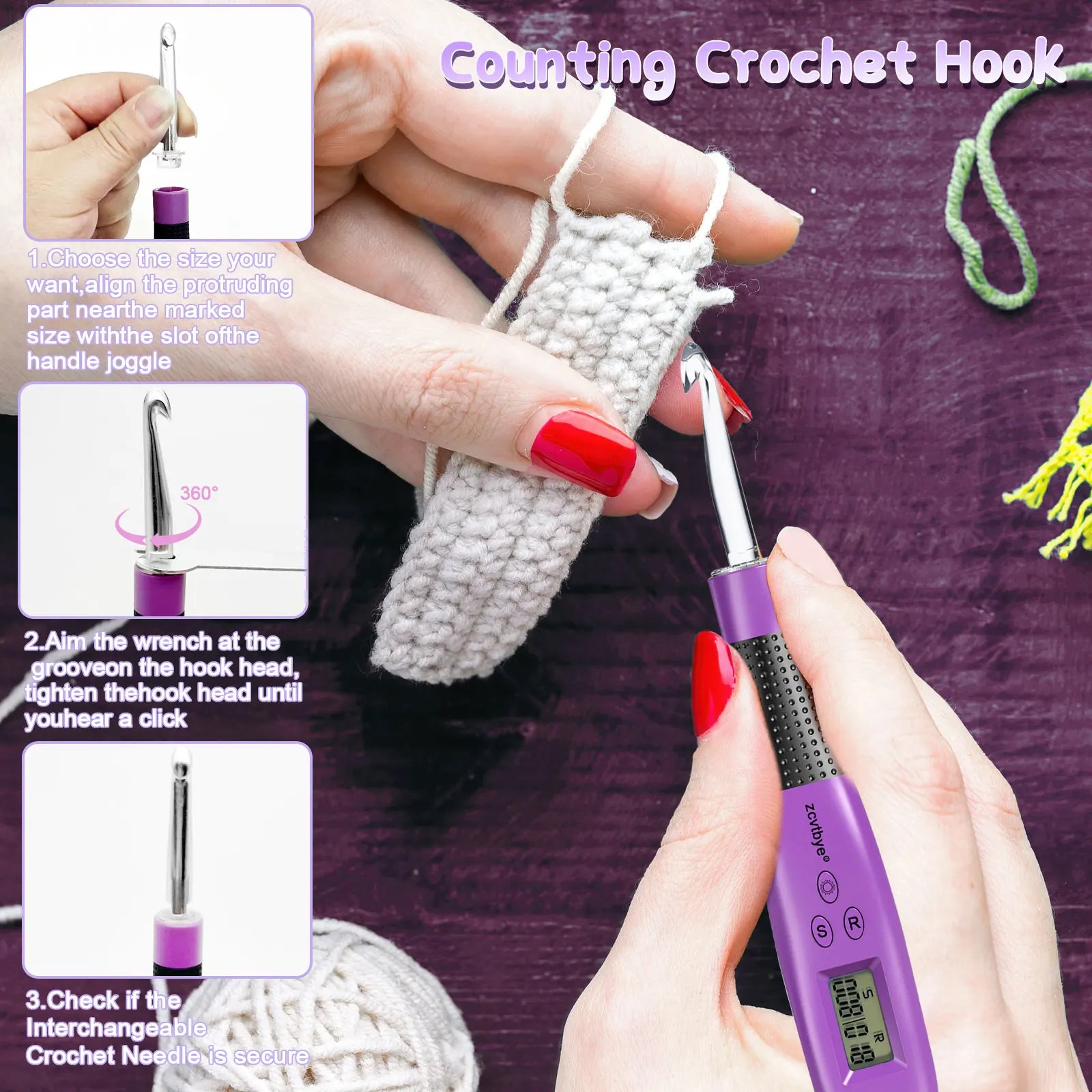 24 Piece Crochet Hook Set with LED Light Ergonomic Needles