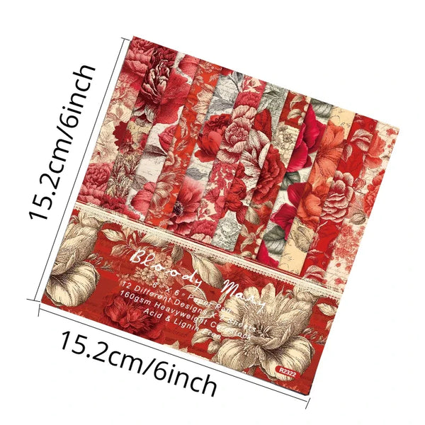 24 sheets 6X6 Red Style Floral Scrapbook paper