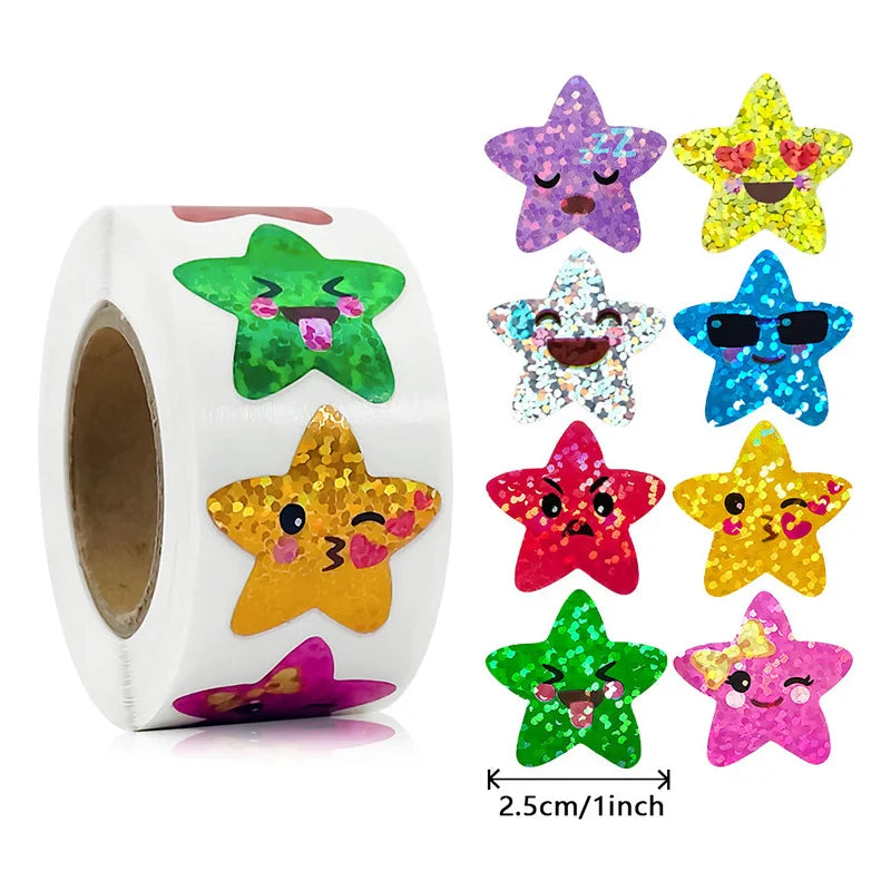 Colorful Holographic Star Stickers Roll for Kids Scrapbook DIY