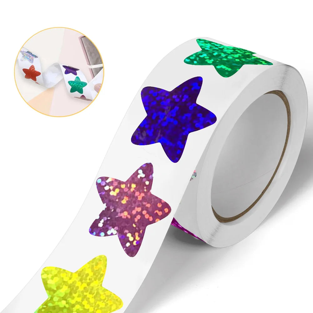 Colorful Holographic Star Stickers Roll for Kids Scrapbook DIY