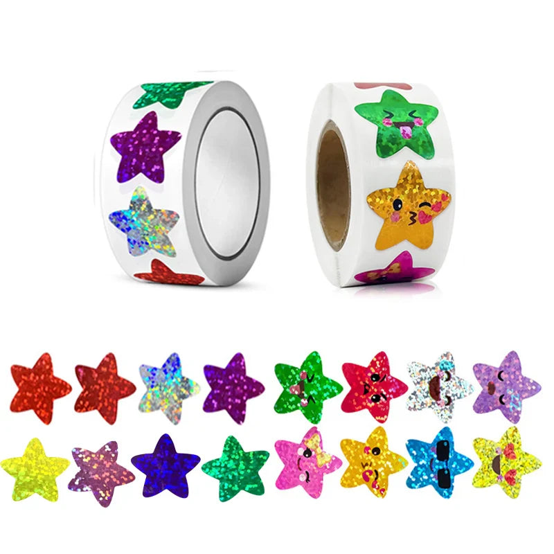 Colorful Holographic Star Stickers Roll for Kids Scrapbook DIY