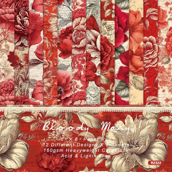 24 sheets 6X6 Red Style Floral Scrapbook paper
