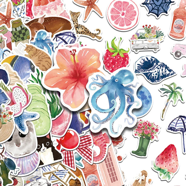 Cartoon Watercolor Aesthetic Stickers for Phone Laptop Scrapbook DIY