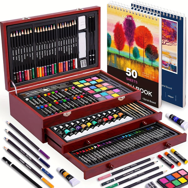 175 Piece Deluxe Art Set with Wooden Case Painting Kit
