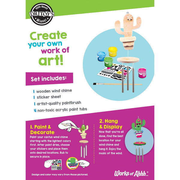 Cactus Wind Chime Wood Craft Paint Kit for Kids