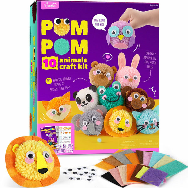 Pom Pom Craft Kit DIY Plush Animal Art Project Kids Ages 6-9