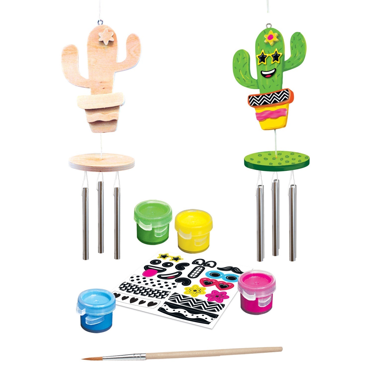 Cactus Wind Chime Wood Craft Paint Kit for Kids