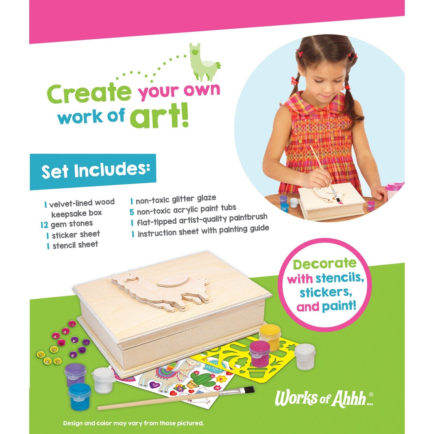 Llama Keepsake Box Wood Craft Paint Kit for Kids